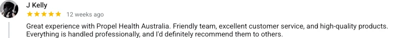 Google review of Propel Health Australia by J Kelly, 5 stars